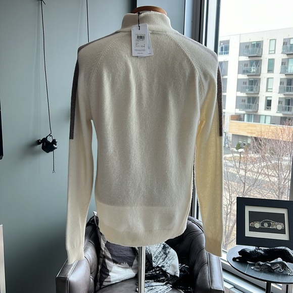 New REISS Hyde Half Zip Color Block Wool Sweater Size Medium (Ivory) - Picture 4 of 6